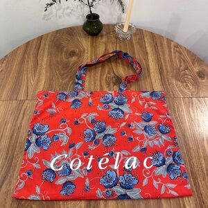 Cotelac Orange and Blue Floral Tote Bag